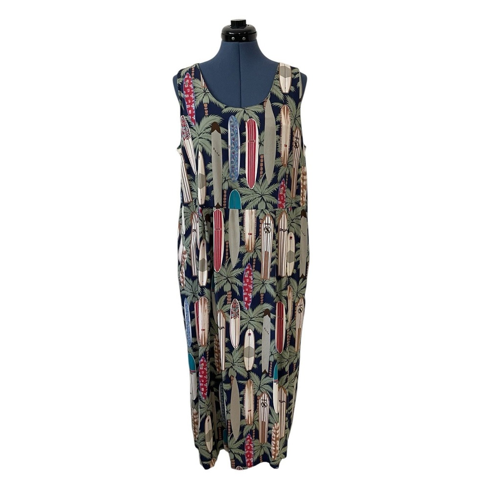 VTG Reyn Spooner Womens Hawaiian Sleeveless Longboard Surfboard Maxi Dress‎ XL